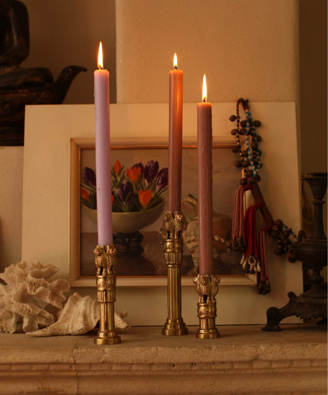 bougeoir lion en laiton doré