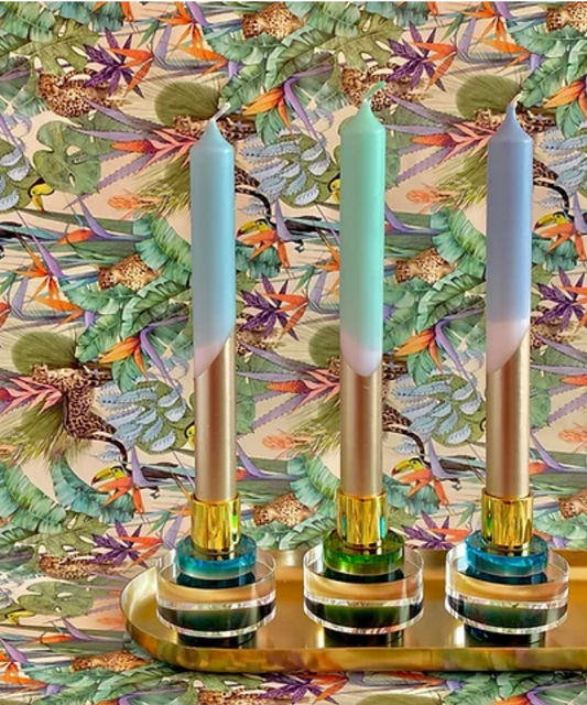 Trio bougies longues bleu et doré