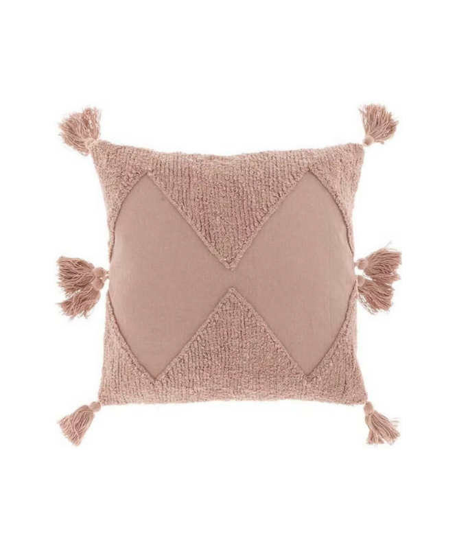 Coussin pompons rose